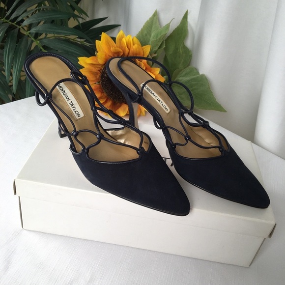Morgan Taylor Slingback Blue Suede Heels - Picture 2 of 10